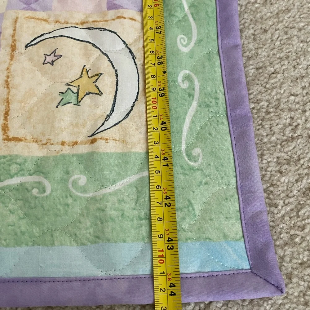 Pastel Baby Quilt Crib Blanket ABC Blocks Animals Lace Trim Reversible